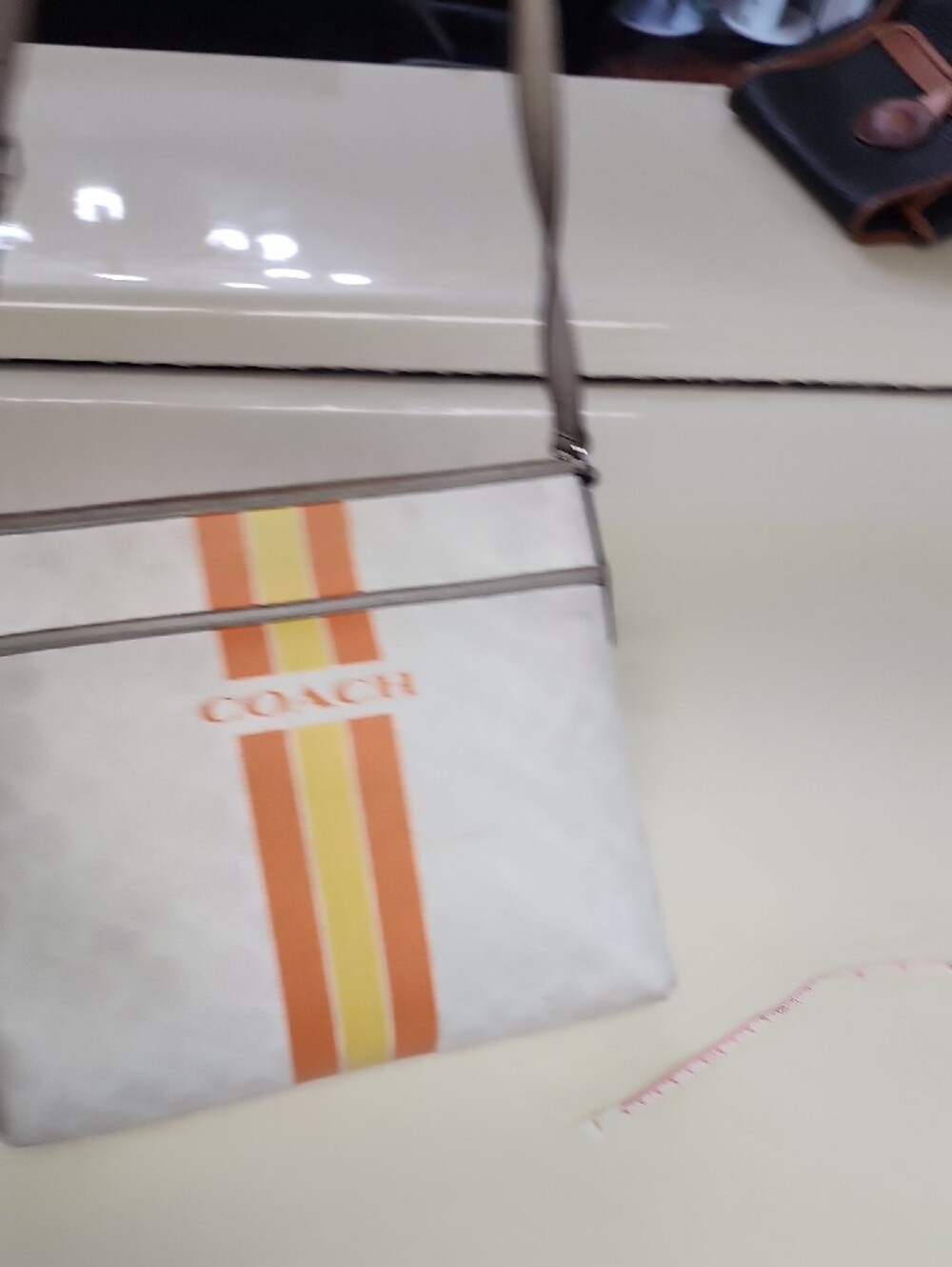 Coach White Crossbody with Orange and Yellow Stripe Detail - Picture 16 of 16